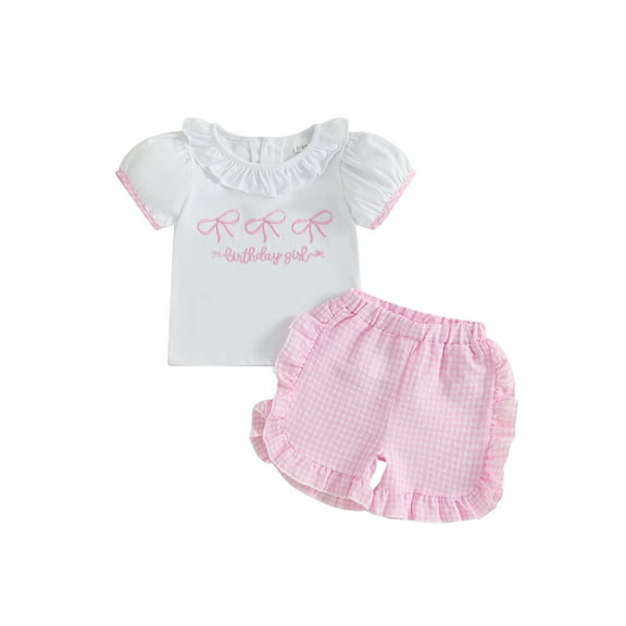 BemeyourBBs Toddler Girls Birthday Outfits Letter Bow Embroidery T-Shirts Shorts