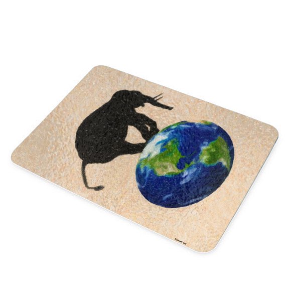 KuzmarK Glass Cheese Cutting Board 11"x7.75" - Elephant Wildlife Earth Painting