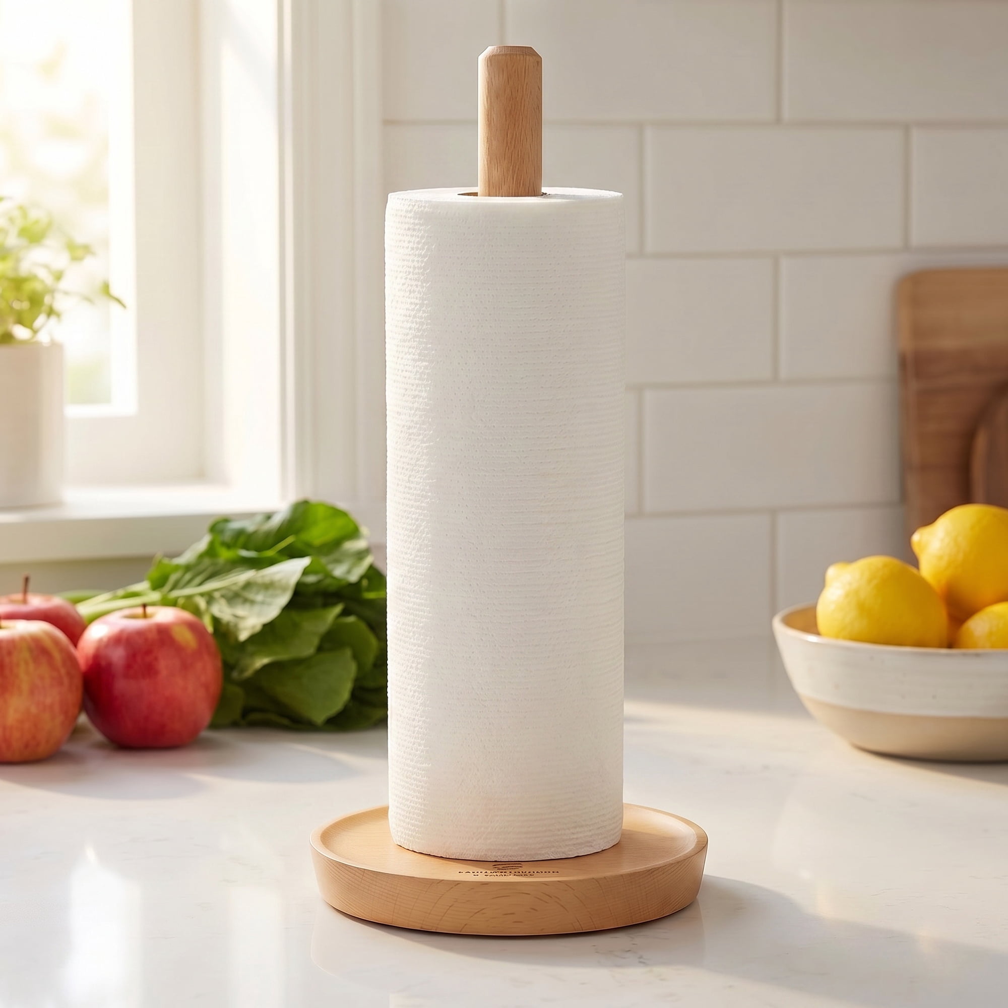 Unique Bargains Paper Towel Holder Countertop Non-Slip Base Wood Light brown B 12x5.9inch