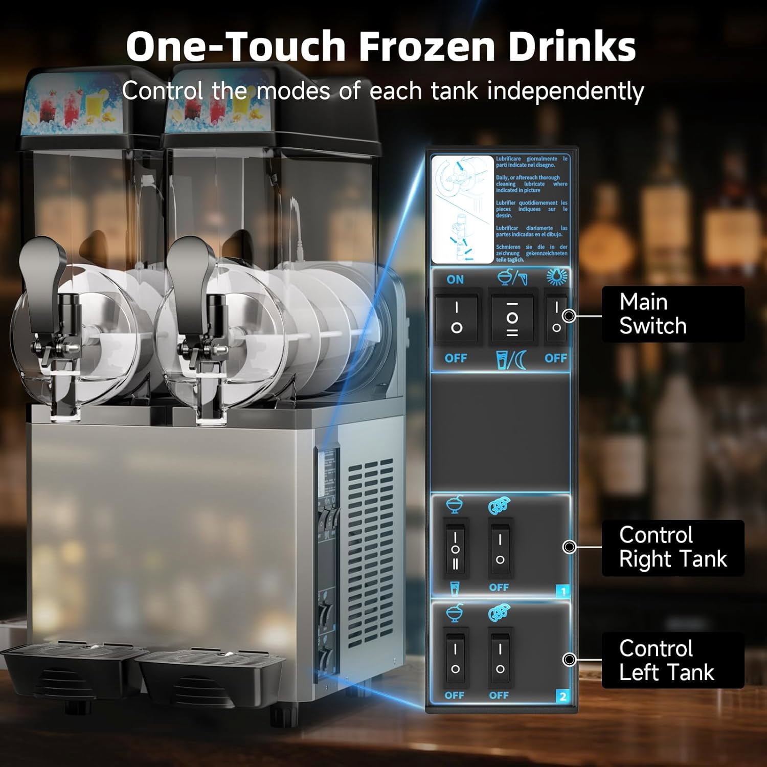 Joreek Commercial Slushy Machine 2x15L Electric Crushed Ice Maker Beverage Dispenser Built in Stirrer for Slushies, Ice Coffee & Cocktail