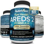 Nutrivein AREDS 2 Eye Vitamins - Supports Eye Strain, Dry Eyes - Award Winning Lutein and Zeaxanthin Plus Bilberry Extract - All-Natural Eye Health Booster Supplement for Adults, Kids, Men and Women
