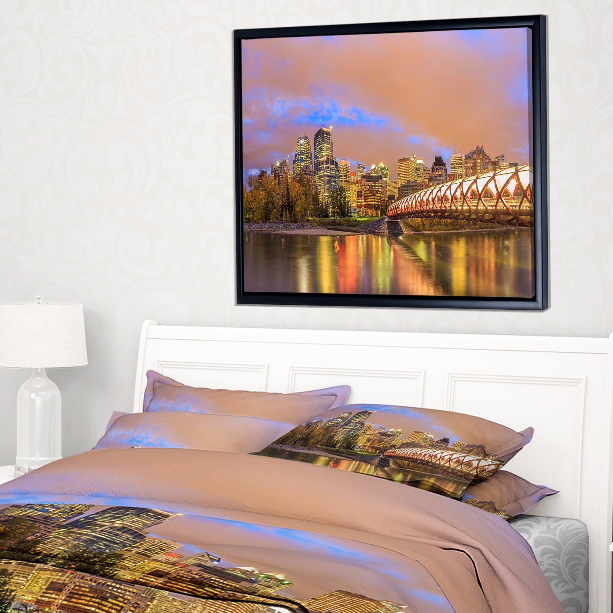 Design Art Calgary at Night Framed Canvas Art Print