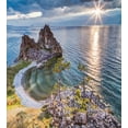 thumbnail image 3 of Travel Duvet Cover Set, Shaman Rock Lake Baikal in Russia Coastal Theme Sun Rays Scenic Vista Print, Decorative 2 Piece Bedding Set with 1 Pillow Shams, Twin Size, Green Brown Blue, by Ambesonne, 3 of 3