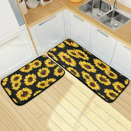 

SKYSONIC Fall Sunflowers Kitchen Mats and Rugs Black Kitchen Floor Runner Bathroom Carpet Doormat Washable Rug Perfect for Living Room Bedroom Entryway 19.7 x27.6 + 19.7 x47.2