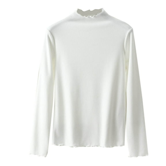 YUGYXL Cotton Long Sleeve Shirts for Women Slim Fit Tshirts Basic Tops Casual Mock Neck Thermal Shirts Layering Undershirts White XXL