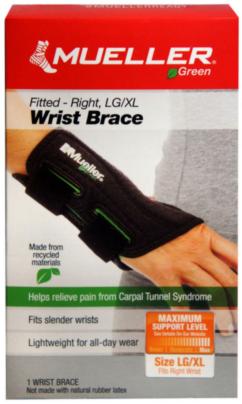 Mueller Green Fitted Wrist Brace, Black, Right Hand, Large/Extra Large