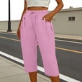 thumbnail image 2 of OVAFBAU Women's Capris Pants Lounge Pants Elastic Waist Drawstring Button Detail Pocket Casual Capris Daily Pants, 2 of 8