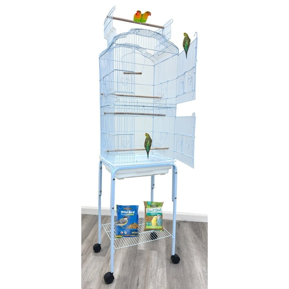 63-inch Open/Clsoe Play Perch Stand Top Parakeet Lovebirds Flight Home Cage with Removable Rolling Stand for Finches Canaries Cockatiels Budgie Parrotlet Conures Pet Birdcage