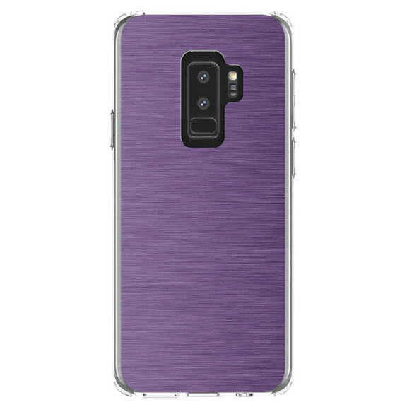 DistinctInk Clear Shockproof Hybrid Case for Samsung Galaxy S9  PLUS (6.2" Screen) - TPU Bumper, Acrylic Back, Tempered Glass Screen Protector - Purple Stainless Steel Image - Printed Stainless