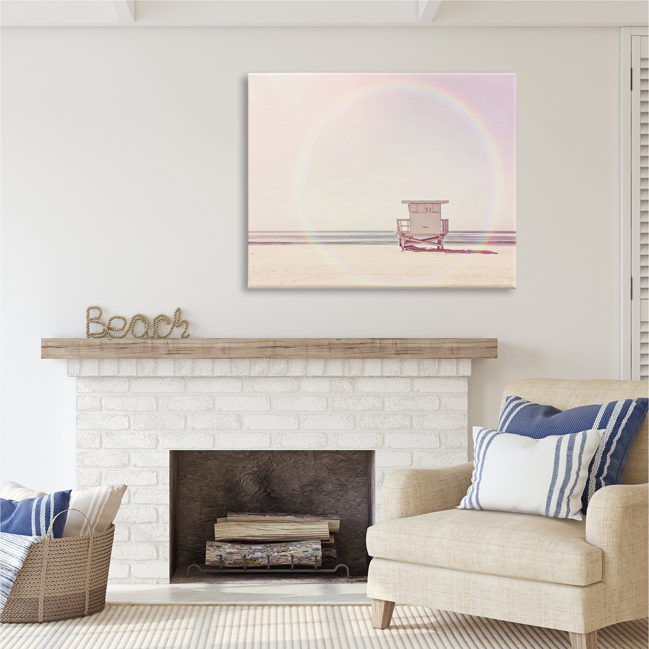 Stupell Industries Rainbow Beach Hut Photography Nature Photography Gallery Wrapped Canvas Print Wall Art, 48 x 36