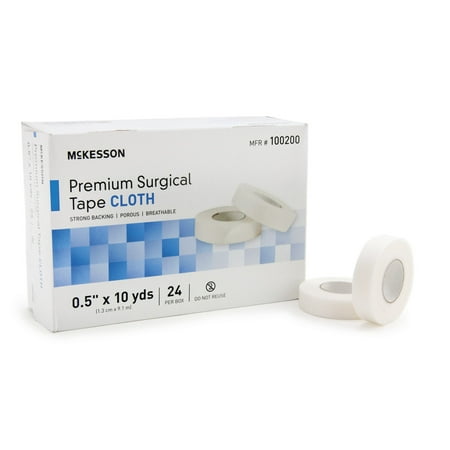 McKesson Medical Tape High Adhesion Silk-Like Cloth 1/2 Inch X 10 Yard White NonSterile, 100200 - BOX OF 24
