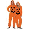 thumbnail image 1 of Halloween Couple Jumpsuit Pajamas Print Long Sleeve Zip Hooded Romper Sleepwear for Women Men, 1 of 9
