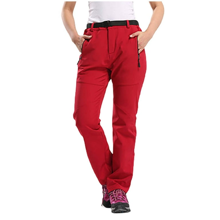 Red Elastic Waist Pants For Women Polyester Womens Business Casual Clothing Petite Wide Leg Pants For Women Womens Plush Rain Pants Water Proof Hiking Over Windproof Outdoor Fishing Gear Walmart