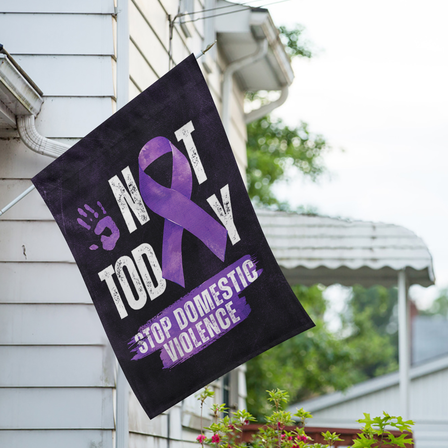 America Forever Stop Domestic Violence House Flag, 28 x 40 inch Double Sided, Not Today Awareness Flag, Purple Ribbon Flag, Survivor Support, Abuse Prevention Yard Decor