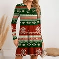 thumbnail image 5 of Women's Christmas Printed Dress Loose Fit V-Neck Casual Long Sleeze Holiday Party Dress, Flowy A-Line Vintage Style with Festive Pattern,Dark Green,Size 2XL, 5 of 5