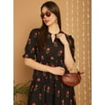 thumbnail image 6 of Steverzon Women's Floral Print Collar Empire A-Line Midi Black Dress, 6 of 6