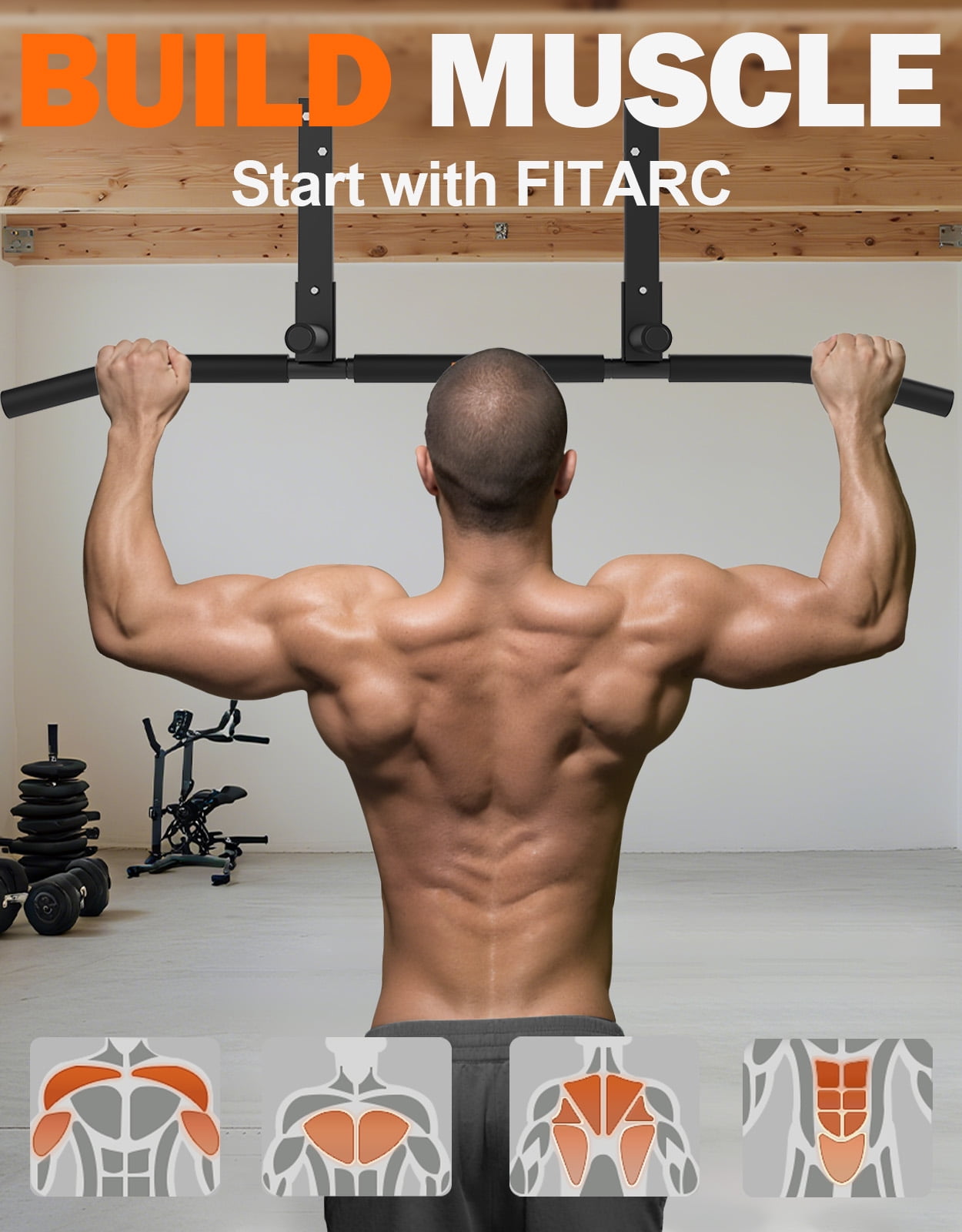 Fitarc Joist Mount Pull Up Bar, Chin Up Bar Ceiling Mount, Heavy Duty, Workout for Home Gym, 42 inch Wide -Patent Pending
