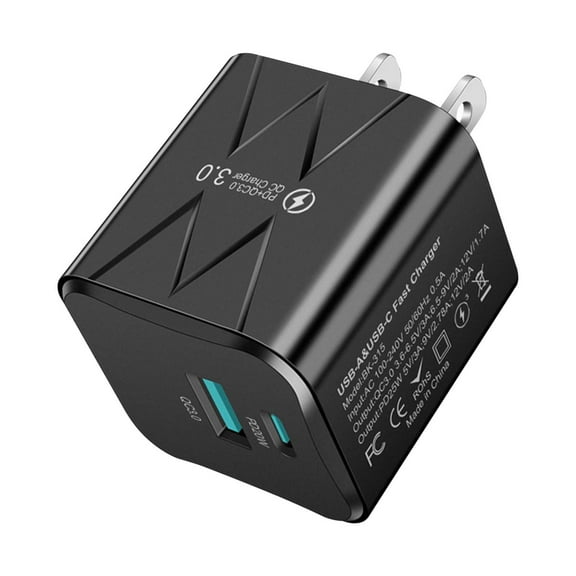Black Wall Charger With Usb C Pd 25W And Qc 3.0 For Fast Charging Of Phones And Tablets