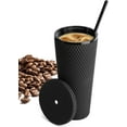 thumbnail image 4 of Happon 24 Oz Matte Studded Plastic Tumbler with Leak Proof Lid and Reusable Straw Water Cup Travel Mug Coffee Ice Water Bottle Double Walled Insulated Cups BPA Free (Black), 4 of 5