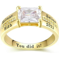 Ccjcinata Fully Personalized Customized Sterling Silver Class RIngs - Fully Personalized -class of 2024 platinum graduation ring (Sterling Silver - Gold Plated)