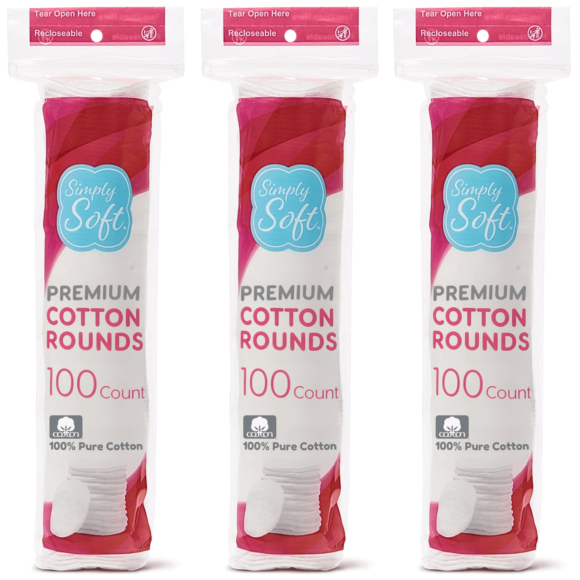 Simply Soft Cotton Rounds (300 Count), 100% Cotton Absorbent and Textured Cotton Pads, Lint-Free
