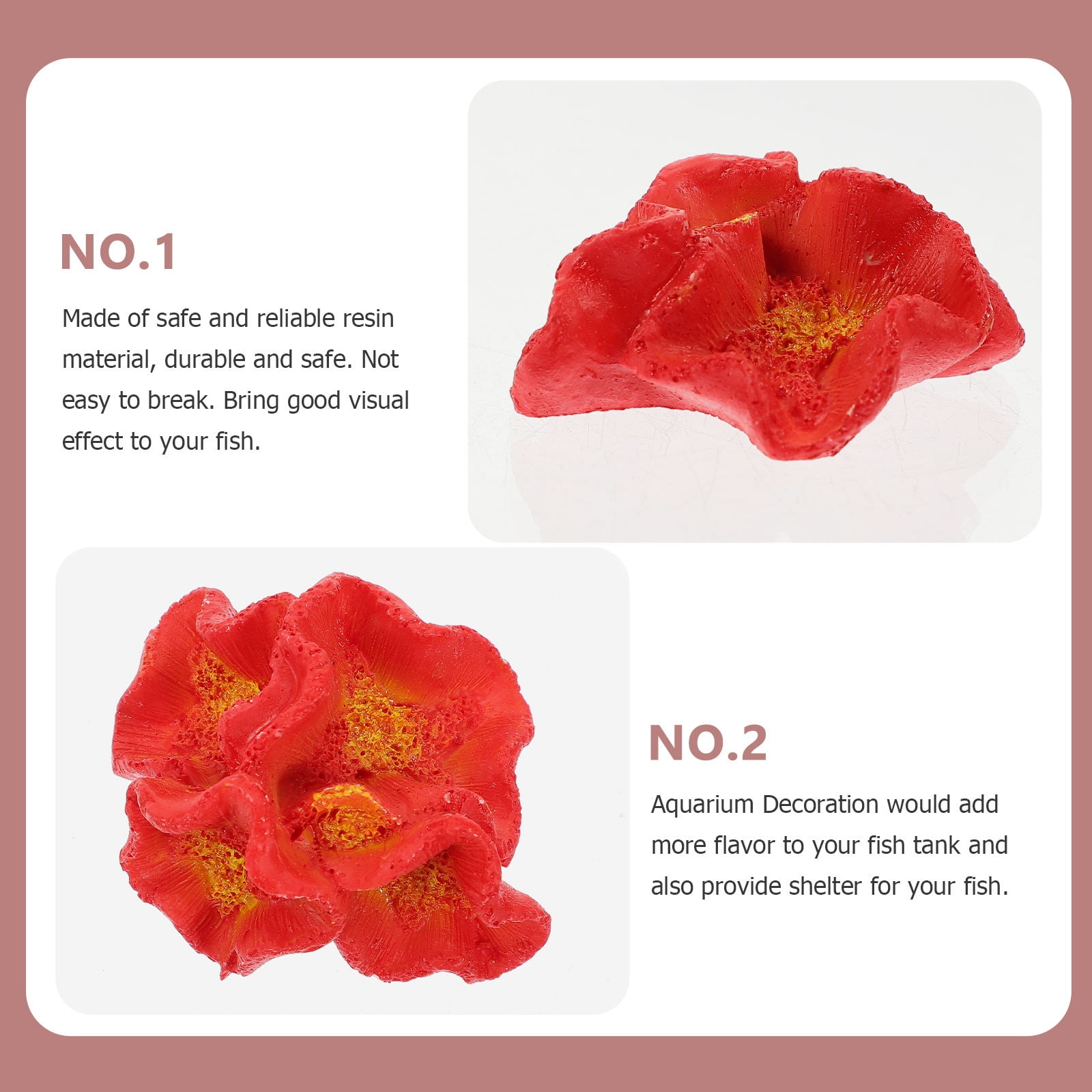 Yardwe 2pcs Red Resin Coral Ornament for Aquarium Shrimp Hideout and Fish