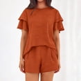 thumbnail image 2 of Fewfanhot Pajama Sets for Women 2 Piece Summer Ruffle Sleeve Lounge Matching Shorts Set Casual Beach Vacation Clothes, 2 of 8