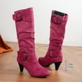 thumbnail image 6 of Mepaouo Knee High Boots for Women Red Buckles Round Toe Side Zipper Heeled Fall Long Tall Boots, 6 of 8