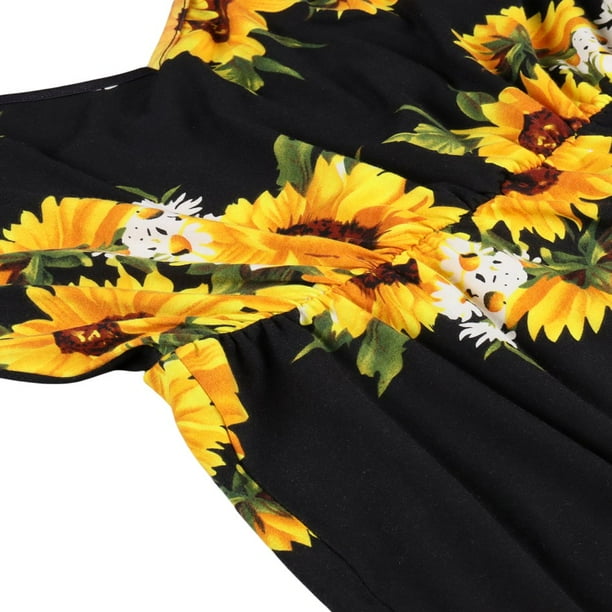 Generic Mommy And Me Sunflower Printed Dresses Shoulder Straps Sleeveless Maxi Dress Matching Outfits Black Women Xl Other M