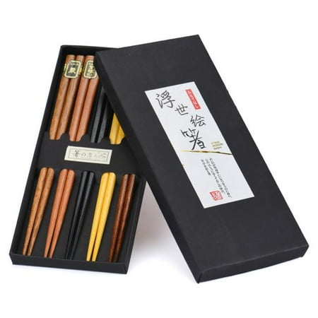 

LASHALL 5Pairs Japanese Natural Beech Wood Chopsticks Chinese Set Handmade Gift Pack