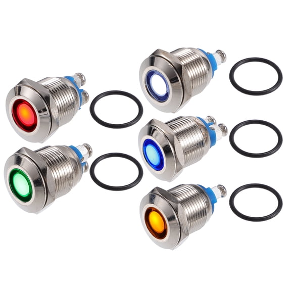 Unique Bargains 5Pcs LED Indicator Light 12mm 12V Shell Waterproof Pilot Dash Signal Lamp Interior Multicolored