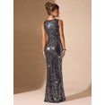 thumbnail image 2 of Silver Womens Scoop Neck Sleeveless Slim Fit Sequin Evening Gown Maxi Dress, 2 of 7