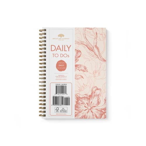 Undated to Do List Daily Task Checklist Planner Time Management Notebook by Bright Day Non Dated Flex Cover Spiral Organizer 8.25 x 6.25 Habit Tracker (Floral)