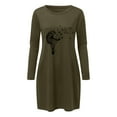 thumbnail image 3 of Lovzfmll Skater Dresses for Women, Women's Printed Long Sleeve Pockets Casual Dress Loose Dresses Army Green 2XL, 3 of 8