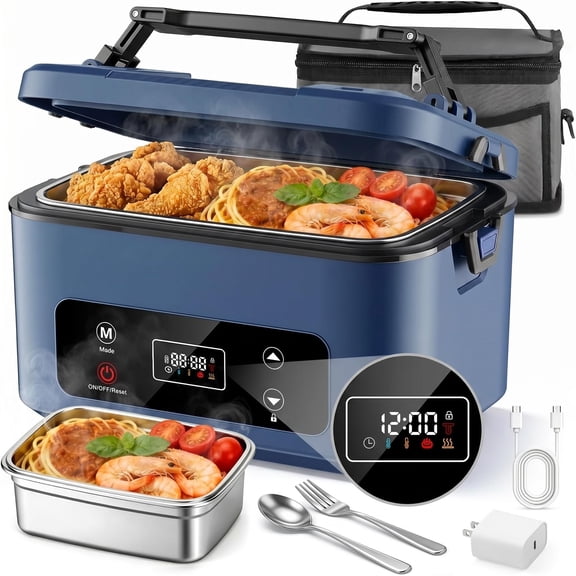 Cordless Electric Lunch Box, 5.1 Cups Heated Lunch Box Battery Powered with Automatic Scheduled Heating for Office, Picnic, Car & Outdoor Use