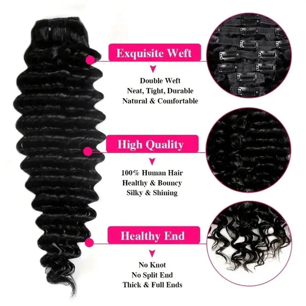 Deep Wave Clip ins Human Hair Extensions Cuticle Aligned Real Hair Curly Thick to Ends with 120g/set 18 Clips