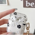 thumbnail image 4 of Compatible with AirPods 1/2 Clear Case,Cute Cartoon Flower Pattern Design with Floral Keychain, Soft TPU Protective Shockproof Case for AirPod 1&2 for Girls Women-Black, 4 of 13