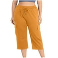 thumbnail image 5 of FRSASU Plus Size Capris for Women Solid Loose Drawstring Workout Sweat Pants with Pockets Yellow XL(XL), 5 of 9