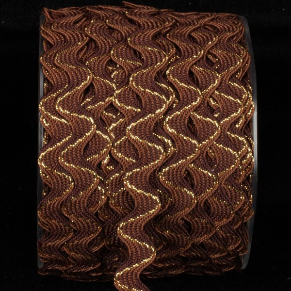 Brown and Gold Woven Edge Rick Rack Craft Ribbon 0.5" x 55 Yards