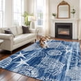 thumbnail image 3 of Navy Blue Retro Summer Washable Living Room Rugs 5'x7', Sea Turtle Starfish Coral Ocean Low Pile Throw Large Area Rugs Non-Slip Sturdy Edge Binding Carpet for Dining Room Bedside Kitchen, 3 of 9