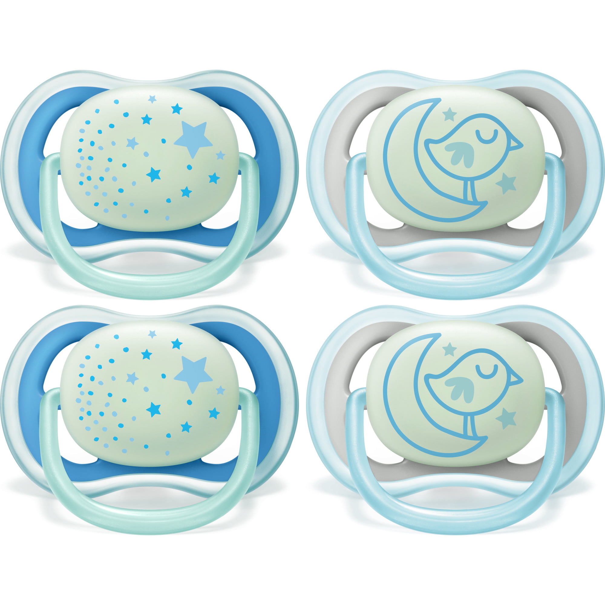 2/Pack 0-6 months Assorted Colors Lot of 4 Phillips Avent Nighttime Pacifier 