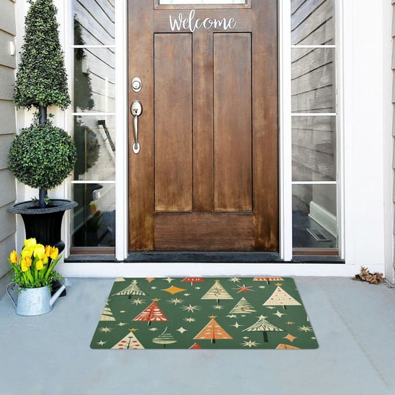 A Pattern Of Christmas Trees and Stars Highly Absorbent Polyester Doormat Anti-slip Anti-fouling Indoor Outdoor Entrance Welcome Mat 32×20in.