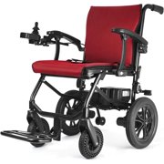 DeerPlanet Folding Electric Wheelchair for Adults Seniors, 30 Lbs Lightweight All Terrain Motorized Wheelchair with Removable Battery, Liftable Armrest, Airline Approved, Red