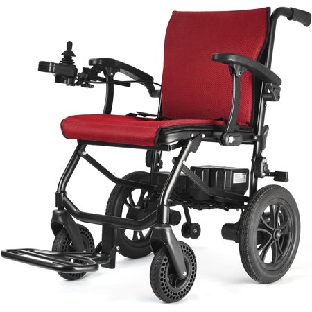 DeerPlanet Folding Electric Wheelchair for Adults Seniors, 30 Lbs Lightweight All Terrain Motorized Wheelchair with Removable Battery, Liftable Armrest, Airline Approved, Red