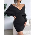 thumbnail image 5 of Women'S Cocktail Knitted Sweater Dress Long Sleeve Batwing Sleeve V-Neck Backless Mini Dress Black L, 5 of 8