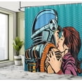 thumbnail image 5 of Ambesonne Love Shower Curtain, Astroauts Wife Retro, 69"Wx75"L, Petrol Blue and Brown, 5 of 5
