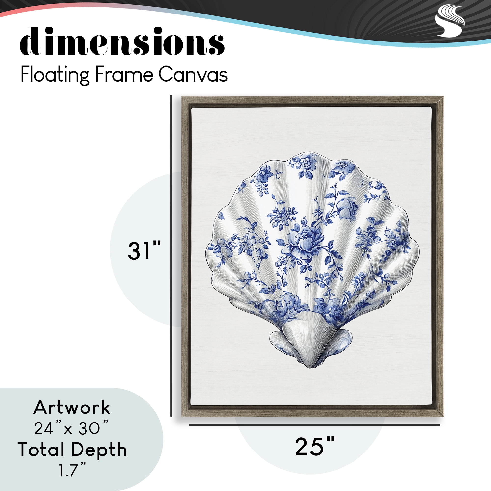 Funky Toile Seashell Brown Framed Floater Canvas Wall Art, design by Lettered and Lined