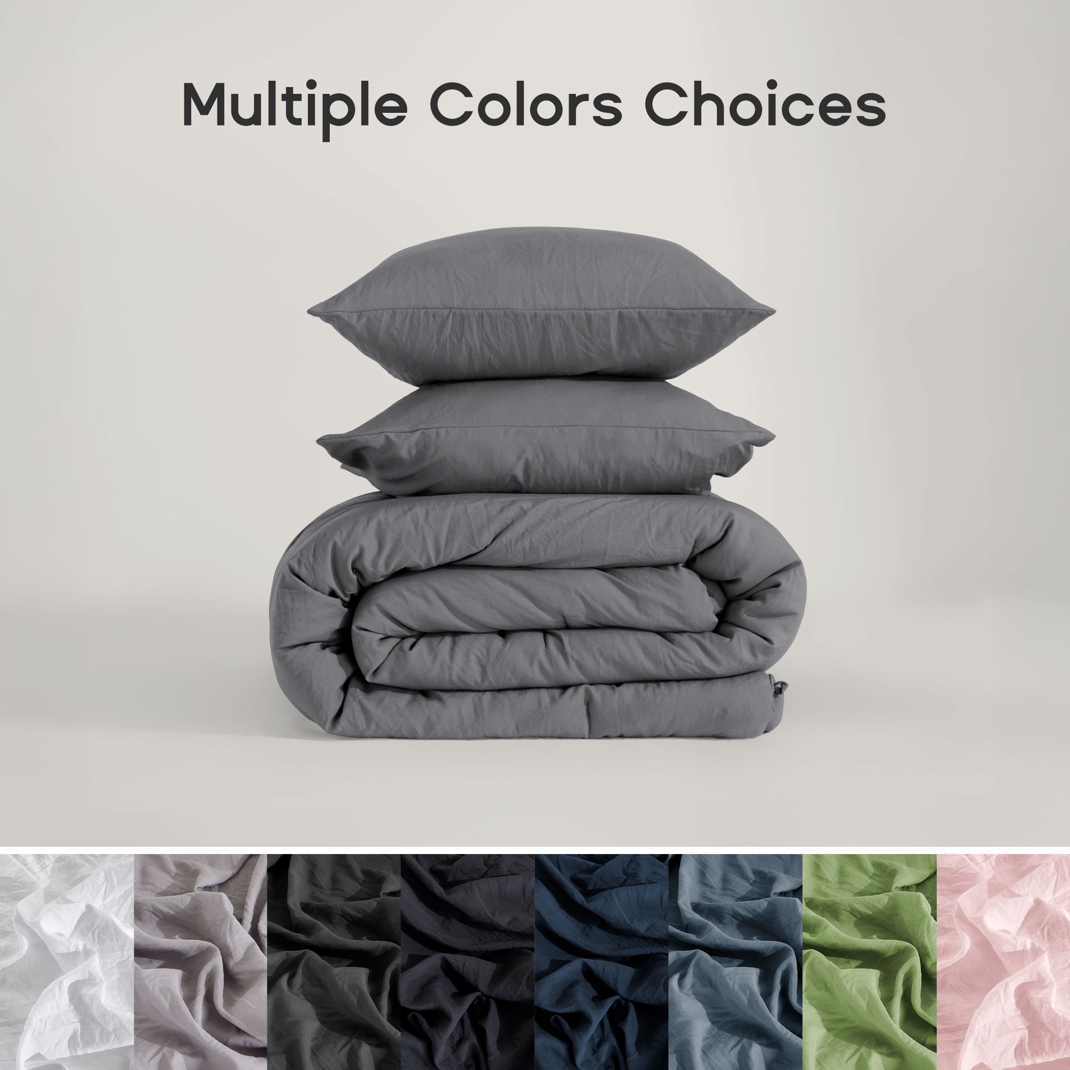 Sonive Washed Comforter Sets Queen 3 Piece, Soft and Cozy, Fluffy Microfiber Fill, Washed Textured Wrinkled Design (Dark Grey)