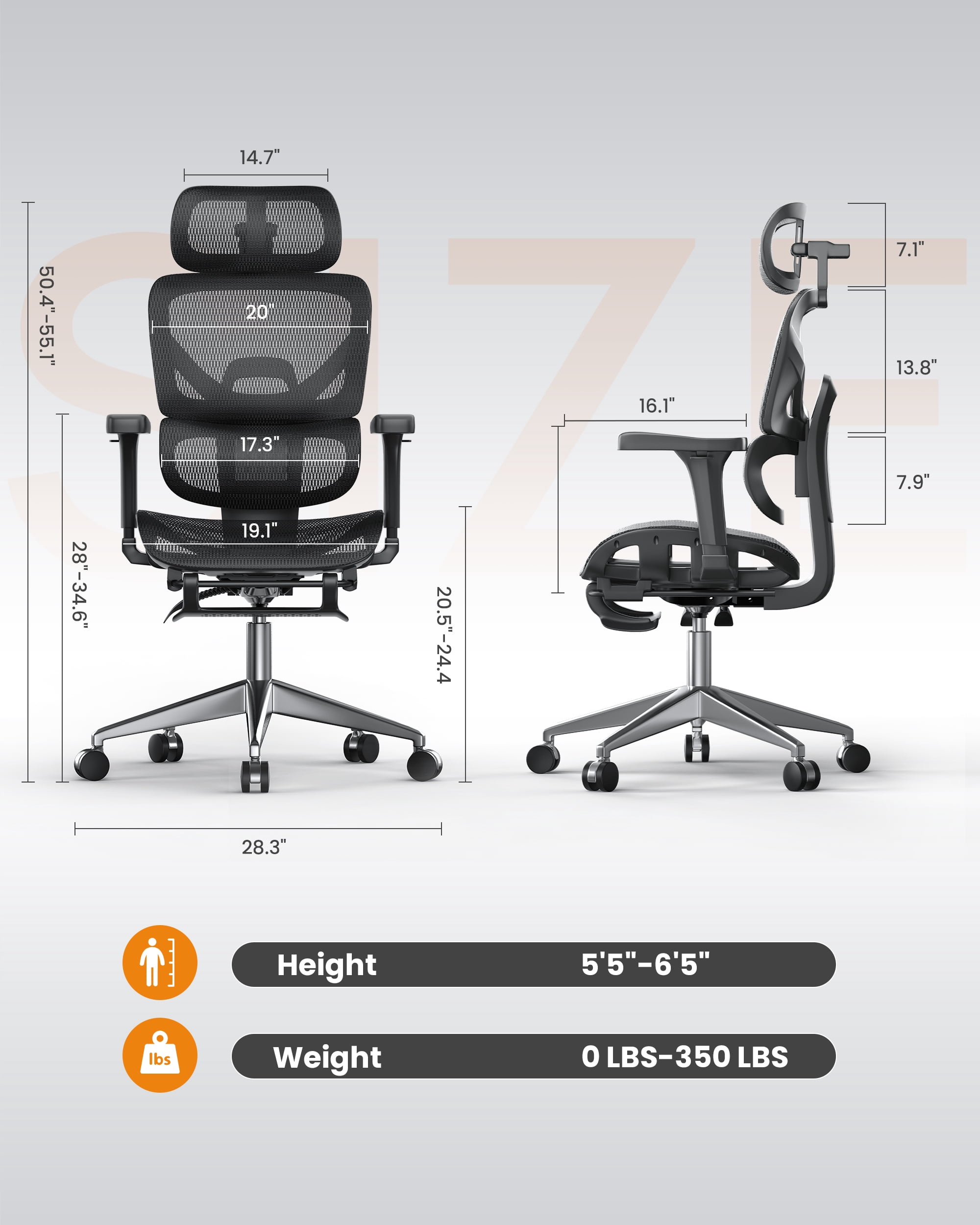 Doubleslee Ergonomic Office Chair, High Back Mesh Office Chairs with Adjustable Headrest, Lumbar Support, 3D Armrest and Footrest