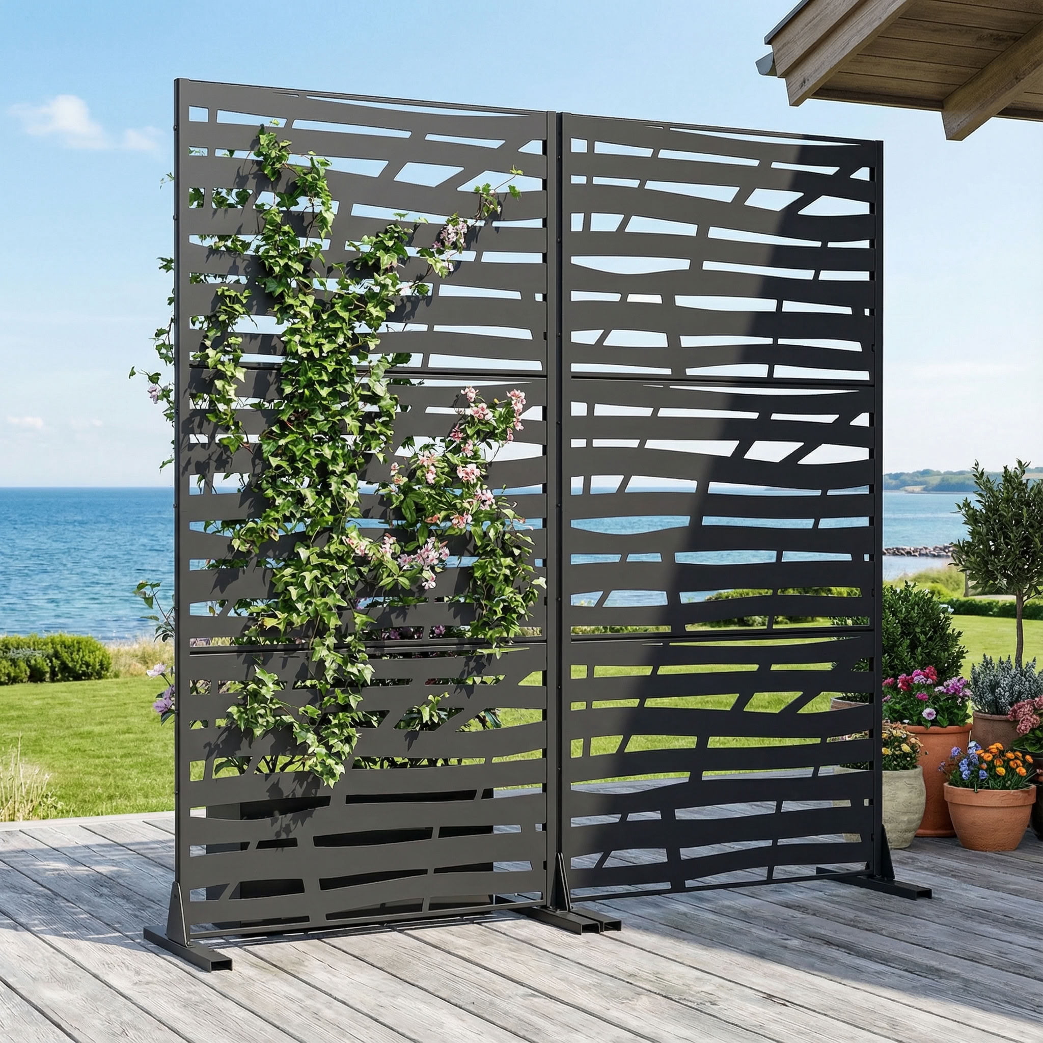 MAYEERTY 72*35in Outdoor Privacy Screen, Heavy Duty Metal Privacy Fence, Decorative Privacy Panel for Patio, Balcony, Backyard, Garden